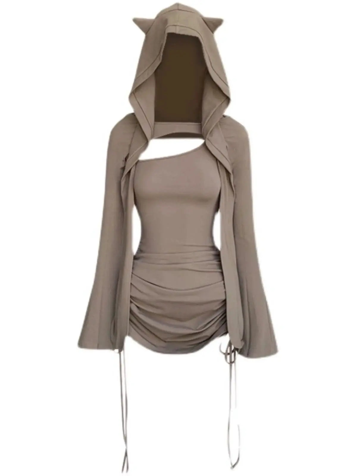 2024 women's clothing suit hot girl sexy hooded suspender skirt y2k autumn new pleated drawstring slim waist bag hip skirt